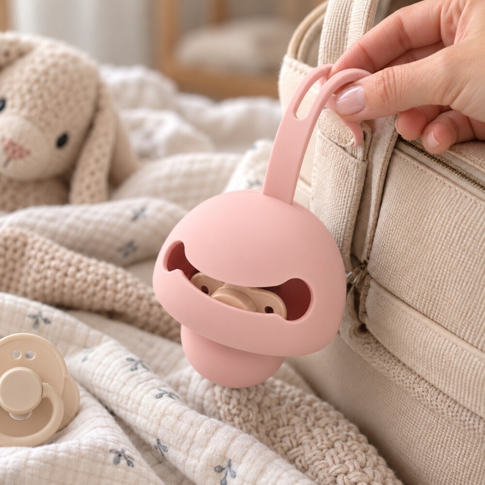 porta chupete silicona honguito MOON rosado