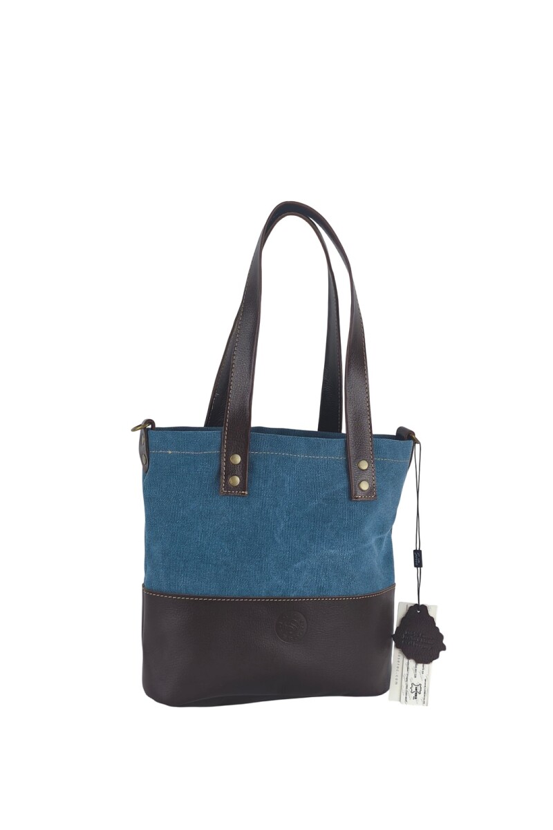 Bolso matero en lona y cuero azul