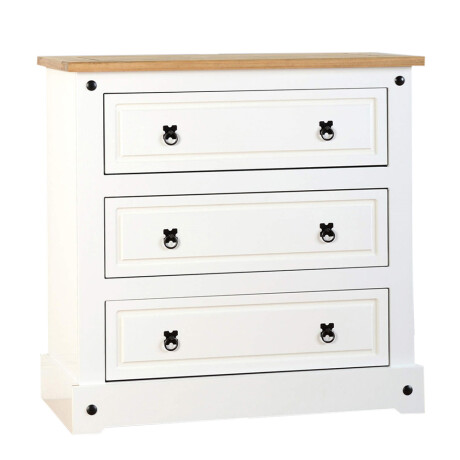 CÓMODA CAJONERA GUARDARROPA 3 CAJONES EN MADERA MACIZA - LÌNEA MEXICANA BLANCO