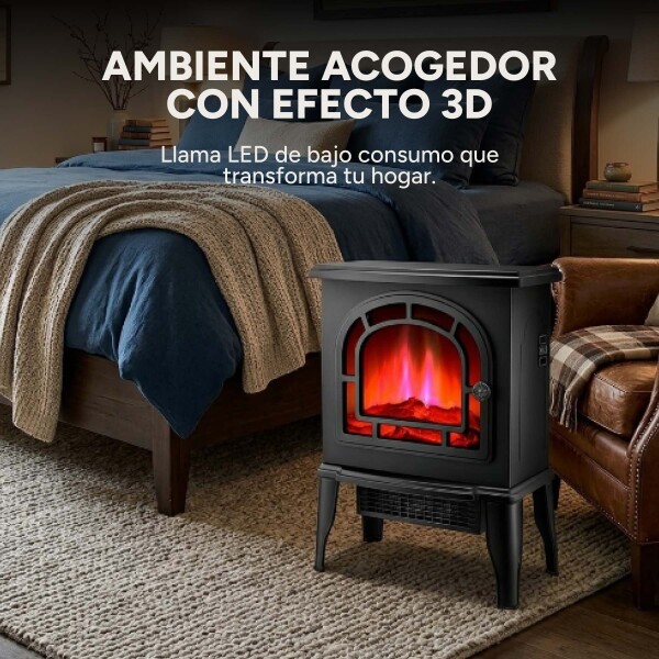 Estufa Chimenea Efecto Fuego 220V 2000W Diseño Clásico Negro