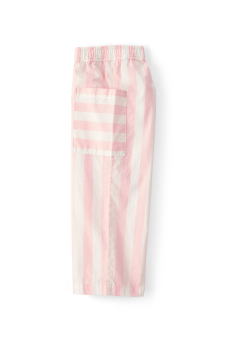 Pantalón de algodón, diseño a rayas rosadas y marfil Sin color