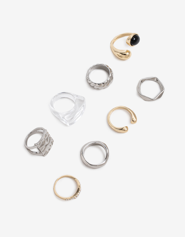 Sets Anillos Strass Sets 8 Anillos - Combinacion Bicolor