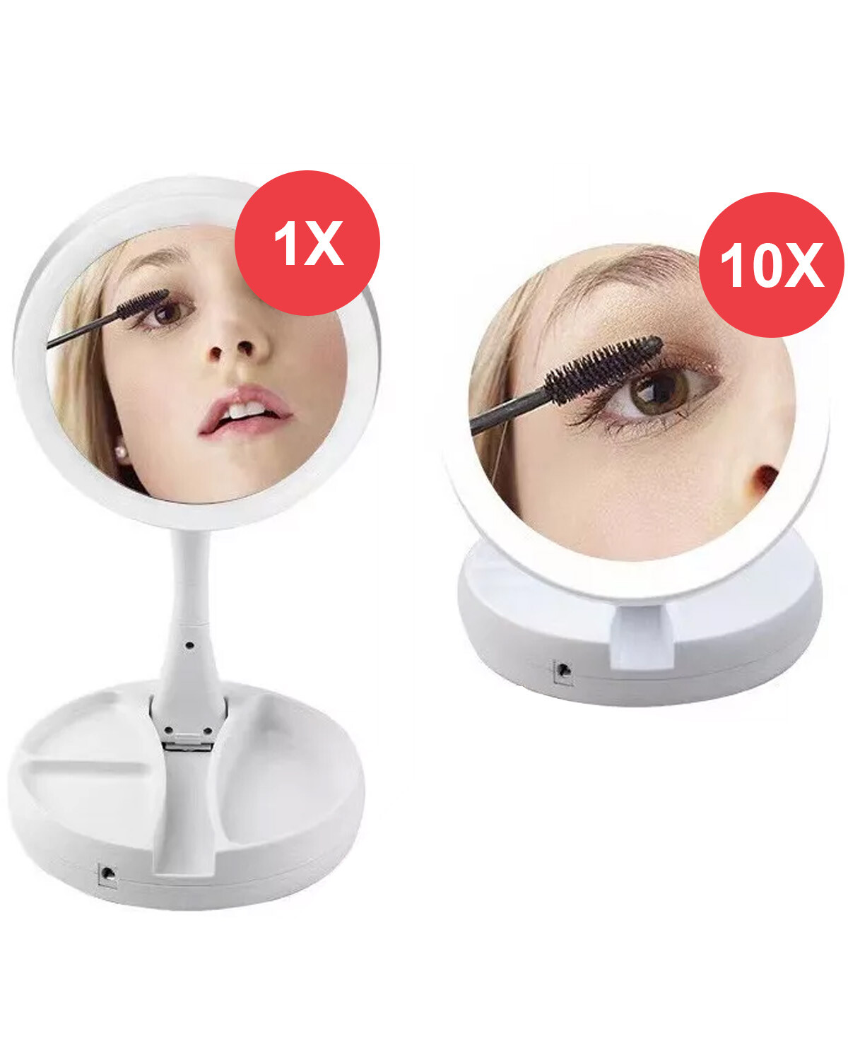 Espejo Plateado con Luz 10x - Maquillaje y tratamientos faciales