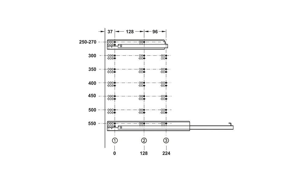 Guia oculta extracción parcial 50cm para 18mm Guia Oculta Extracción Parcial 50cm Para 18mm