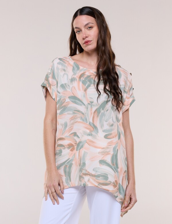 Blusa Estampada Con Ruedo Asimétrico ROSA/MULTI