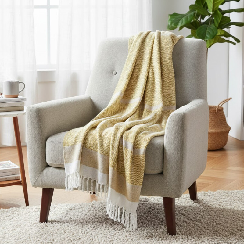 Manta para sillón y cama algodón Rombos Mostaza 130cm