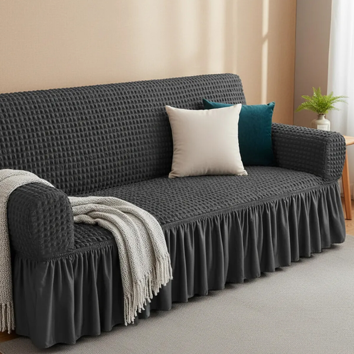 Funda para sillón de 3 cuerpos tela elastizada - Negro 