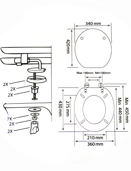 Tapa para inodoro universal Amalfi en MDF con herrajes en acero inoxidable Diseño 1