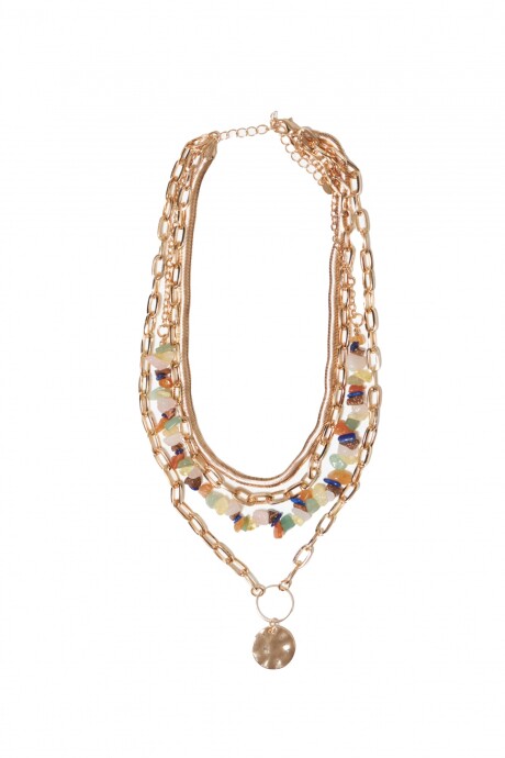 Collar multicadenas con piedras de colores dorado