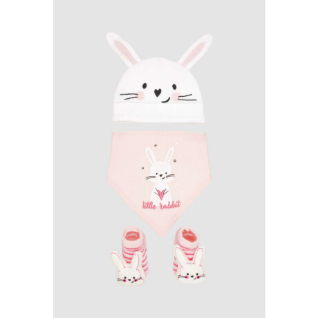 Pack gorro babero y medias conejo Rosado
