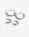 Aros Argollas Set Metal Set De Argollas Bold - Plateado Rodio
