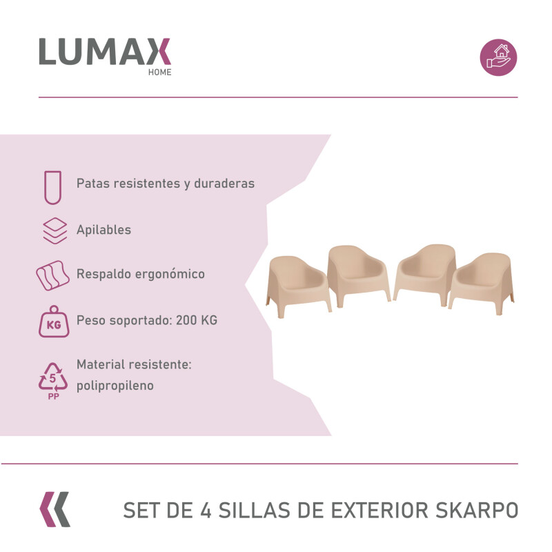 Set de 4 Sillas Plastico Skarpo Jardin Taupe