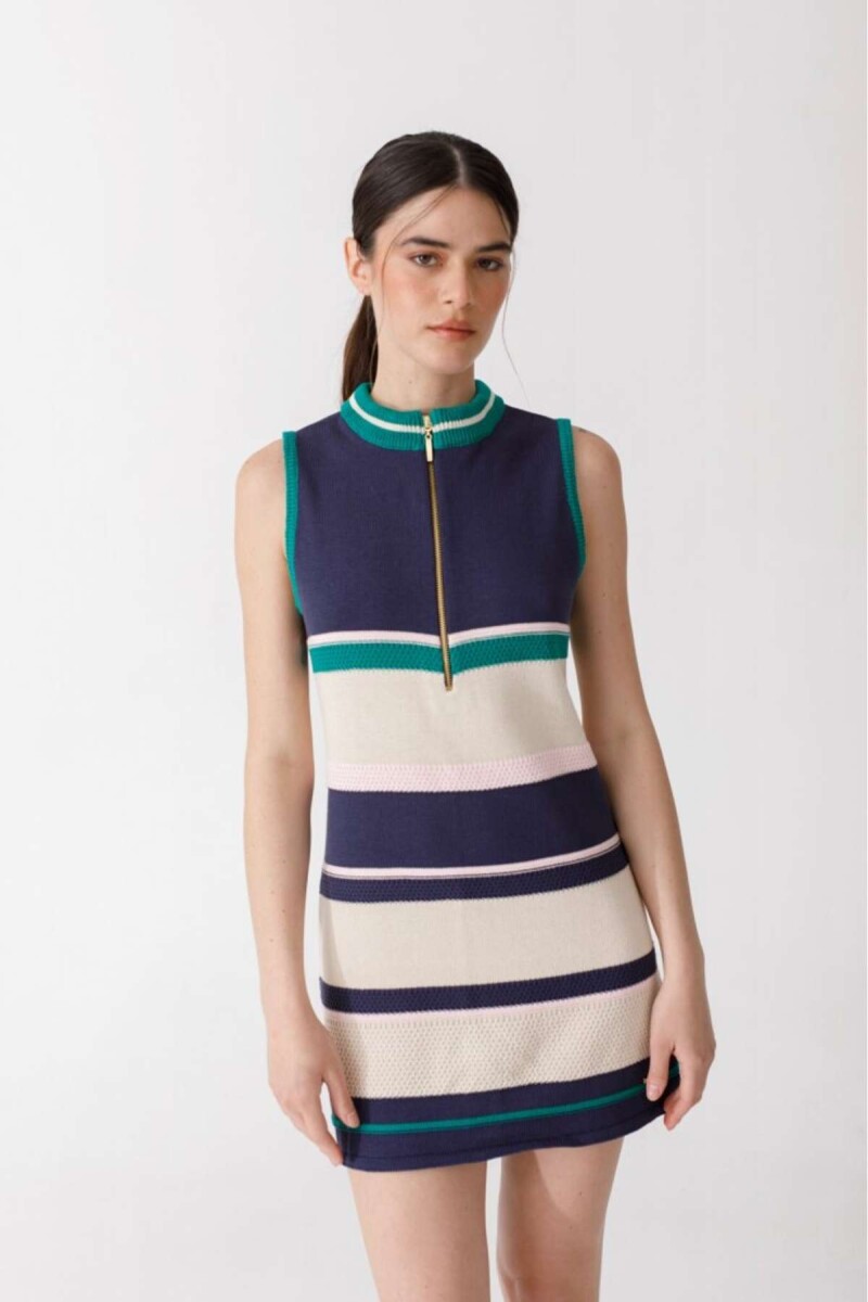 Vestido Zip Knit - Azul Y Verde 