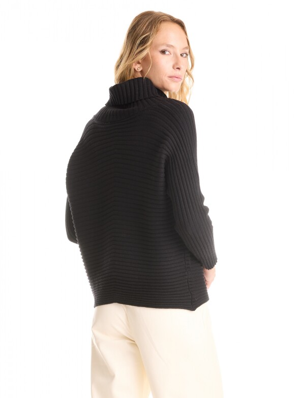 Buzo Acanalado Cuello Alto NEGRO