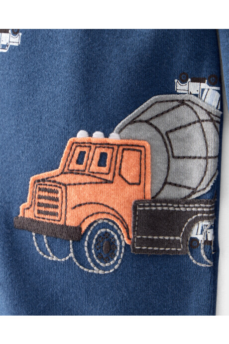 Pijama una pieza de algodón, con pie, diseño camiones de construcción Sin color