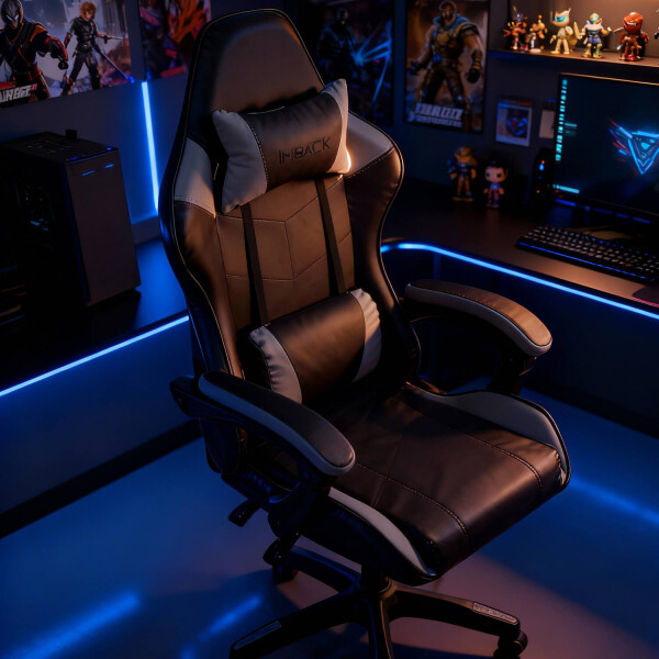 Silla Gamer Ergonomica Escritorio Reclinable Soporta 200kg Imback Negro con Gris Silla Gamer Ergonomica Escritorio Reclinable Soporta 200kg Imback Negro con Gris