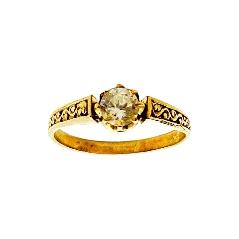 Anillo Solitario labrado-Oro bajo-Piedra Zirconia-AN8051 conpiedra