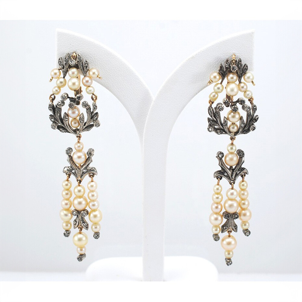 Caravanas Antiguas De Plata, Oro Con Diamantes Y Perlas Caravanas Antiguas De Plata, Oro Con Diamantes Y Perlas