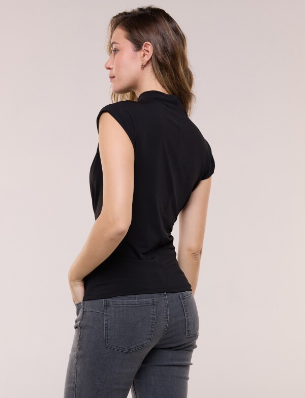 Blusa Cruzada Con Frunce Lateral NEGRO