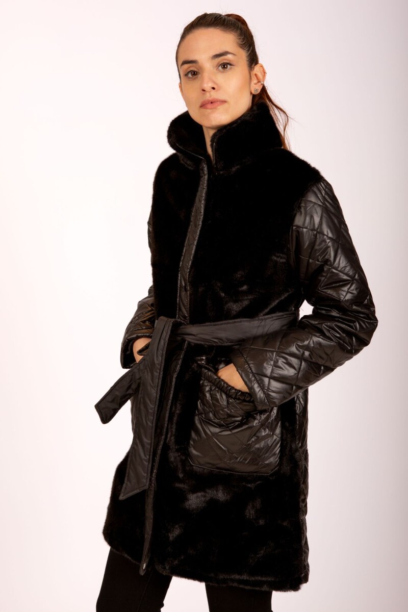 Campera combinada con piel - Negro 