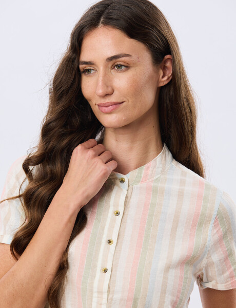 CAMISA RAYADA DE LINO Rosa