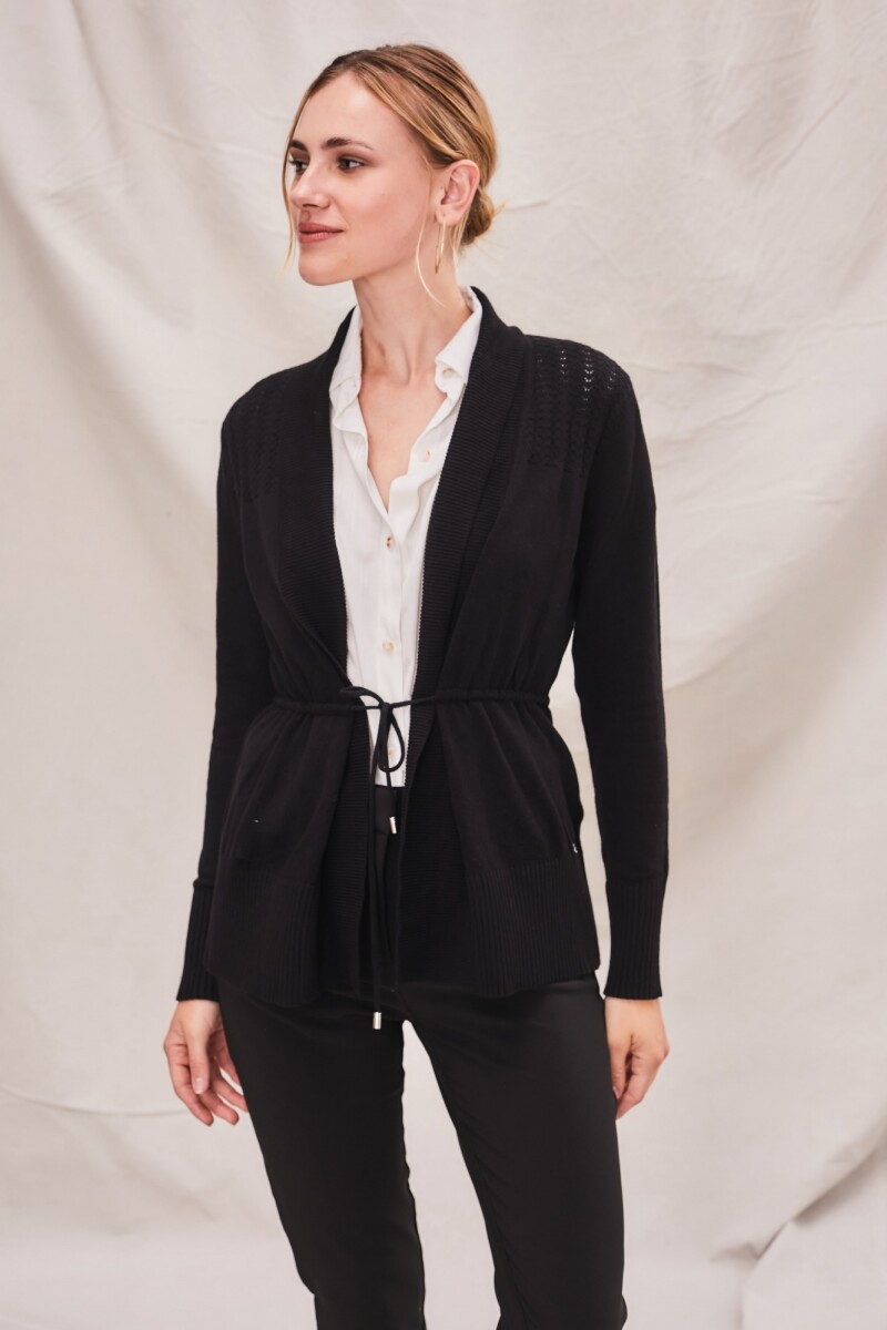 Cardigan C/solapa Algodón Elastano Negro