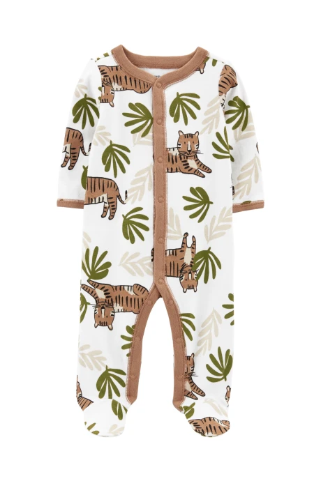 Pijama una pieza de algodón con pie diseño tigres Pijama una pieza de algodón con pie diseño tigres