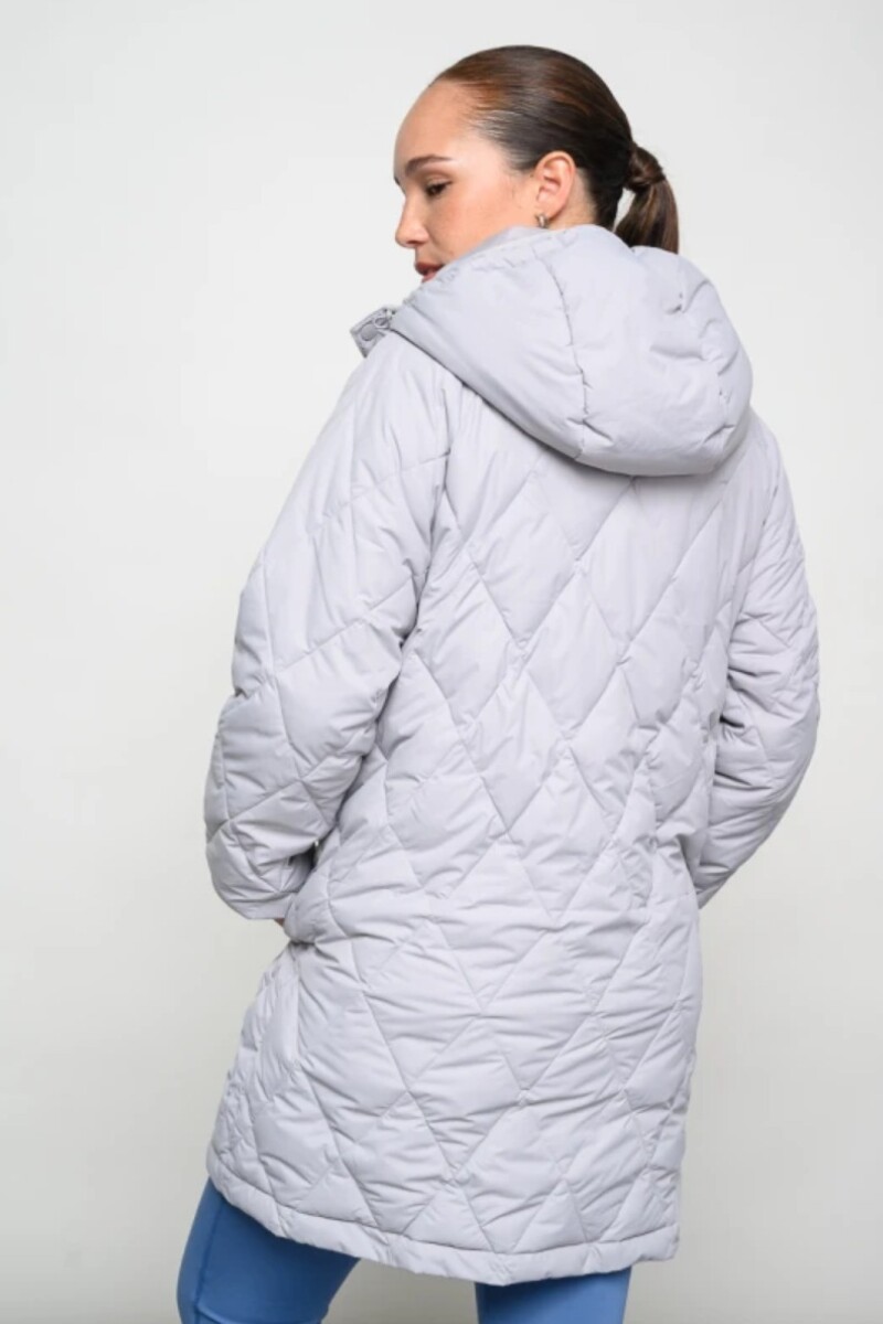 Campera puffy umbro capitoneada larga con capucha Gris