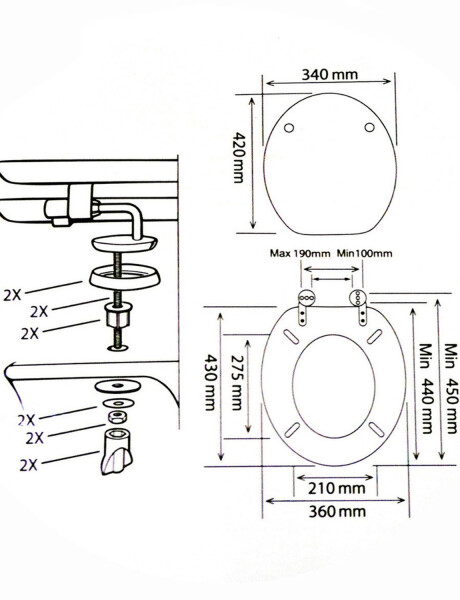 Tapa para inodoro universal estampada Amalfi en MDF con herrajes en acero inoxidable Diseño 16