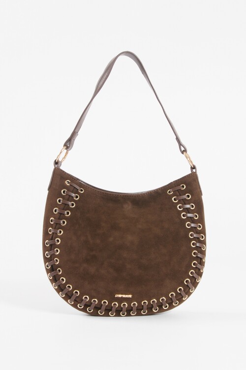Cartera de hombro suede trenzado chocolate
