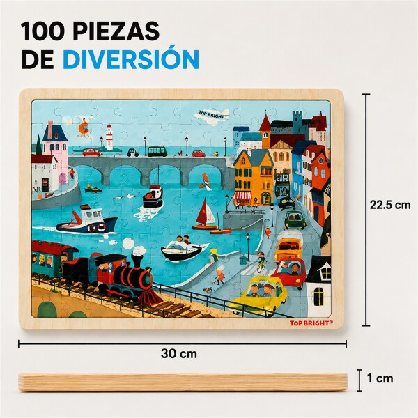 Puzzle de Madera Top Bright Ciudad 100 Piezas con Base CELESTE
