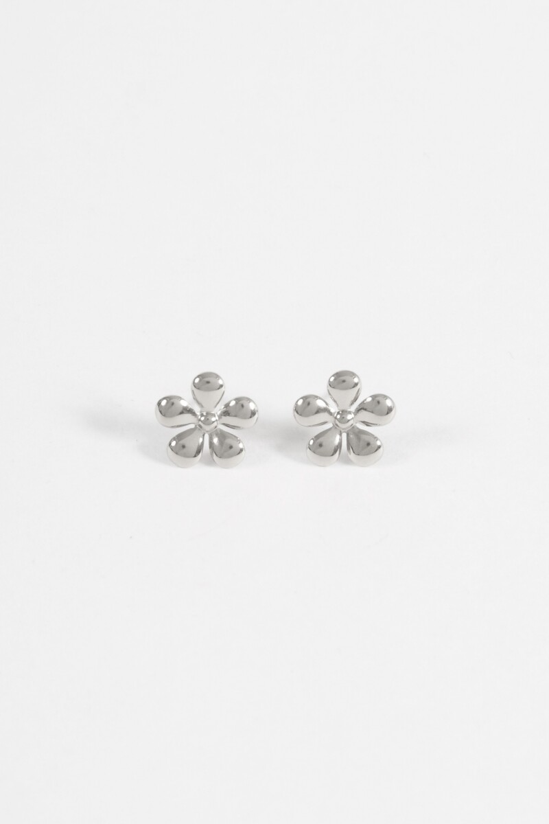 Caravanas flor acero plateado