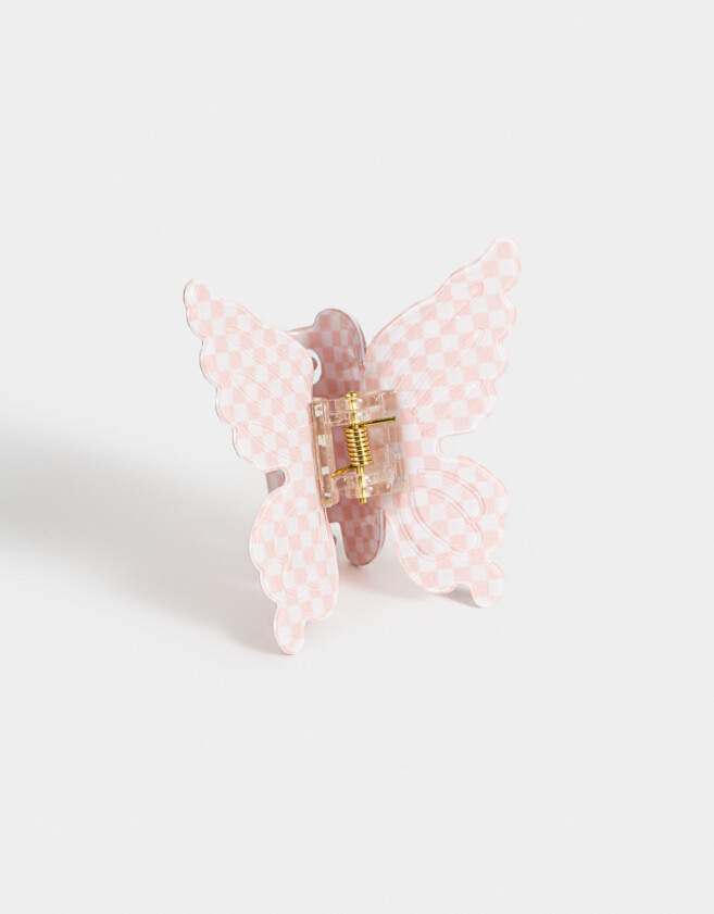 Broche Mariposa Broche Mariposa Cuadros - Rosa Claro