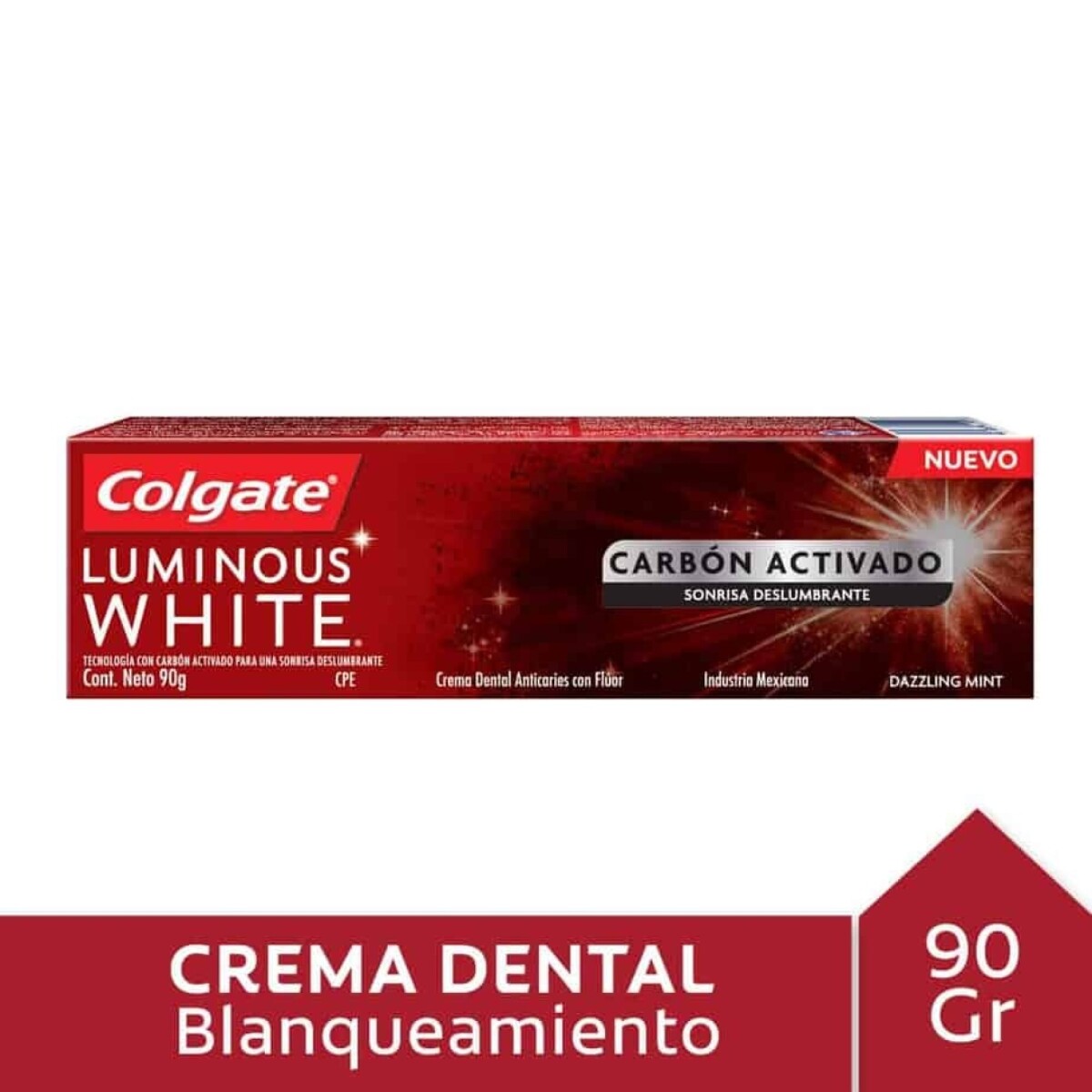 Colgate Pasta de Dientes Luminous White Carbón Activado 90g – Blanqueamiento Dental