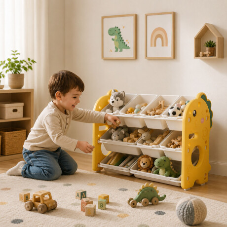 Organizador Infantil Multifuncional Juguetes Libros 9 Cajas Blanco/amarillo