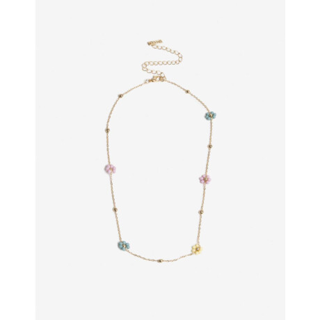 Collar Corto Beads Flores Dorado