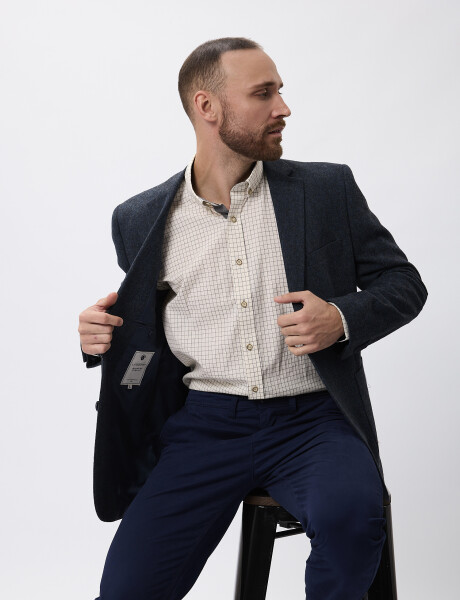 Blazer tweed con coderas azul marino