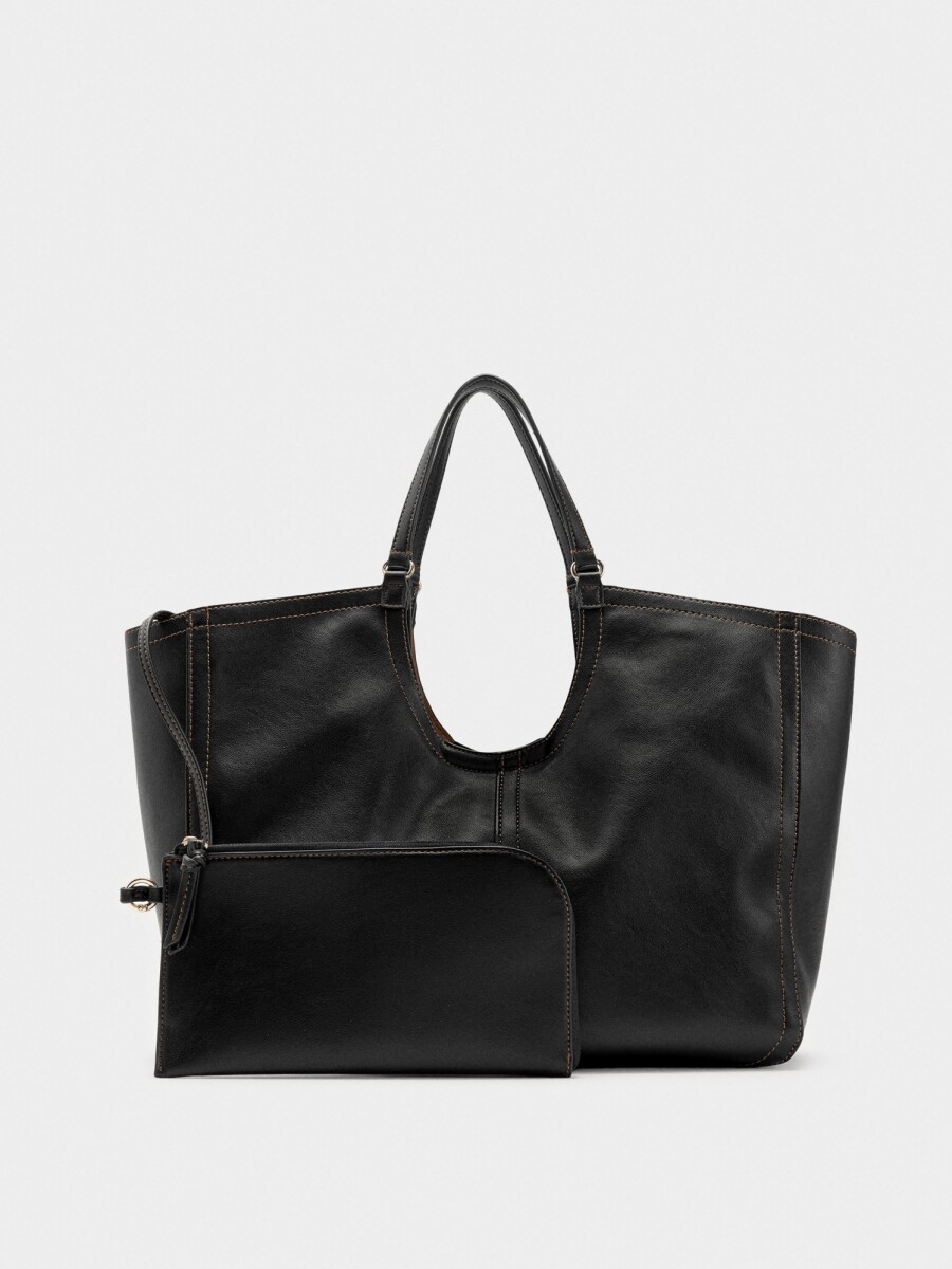 Bolso Shopper Liso Con Bolsa negro