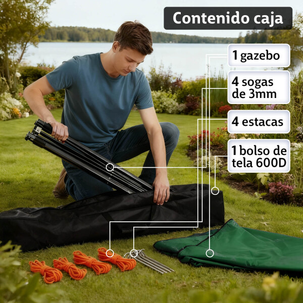 Gazebo Plegable 3x3 M Auto armable Toldo Playa Jardin Carpa Tela 600d IMBACK Color Verde Gazebo Plegable 3x3 M Auto armable Toldo Playa Jardin Carpa Tela 600d IMBACK Color Verde