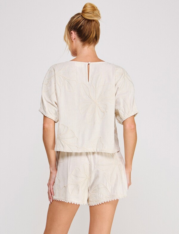 Blusa Lino Bordado BEIGE CLARO