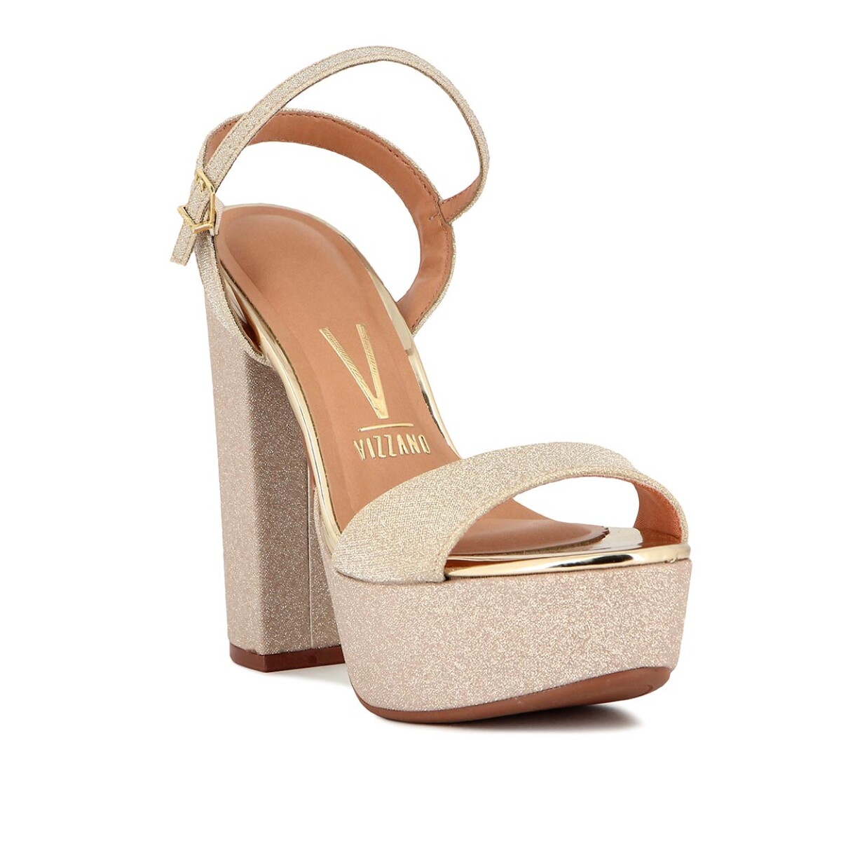 Sandalia Con Plataforma Mujer Vizzano Taco Alto Brillosa - Dorado 
