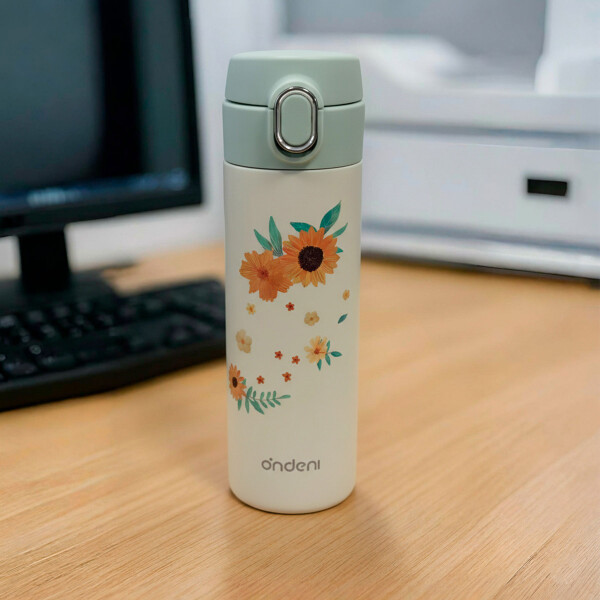 Vaso Térmica Acero inoxidable Botella 300ml Diseño Floral Color Amarillo