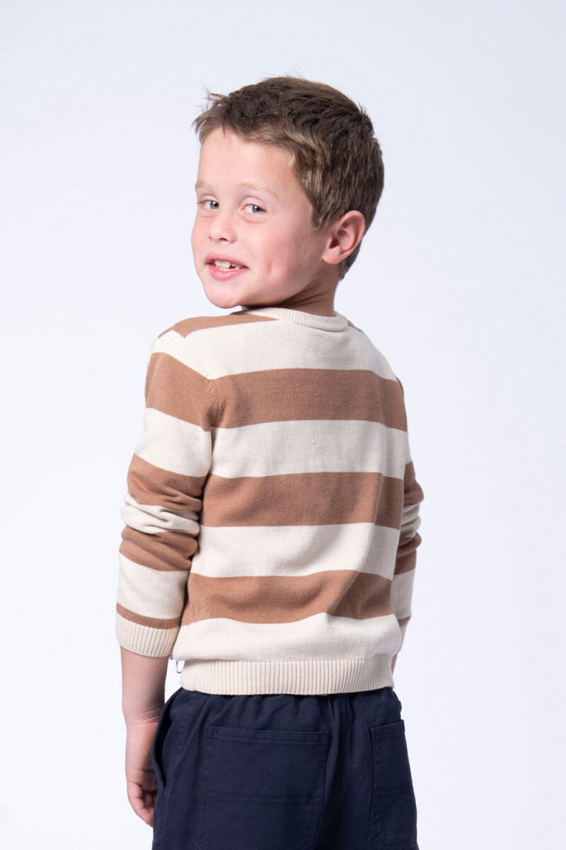 Buzo tejido rayas Beige Y Ecru