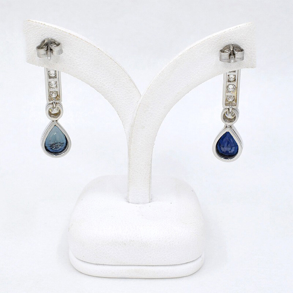 Caravanas Antiguas En Oro 18K Blanco, Brillantes Y Zafiros Caravanas Antiguas En Oro 18K Blanco, Brillantes Y Zafiros
