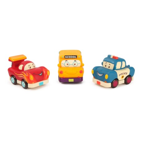 Pack x3 Mini Vehiculos: Bus, auto carrera y auto policia