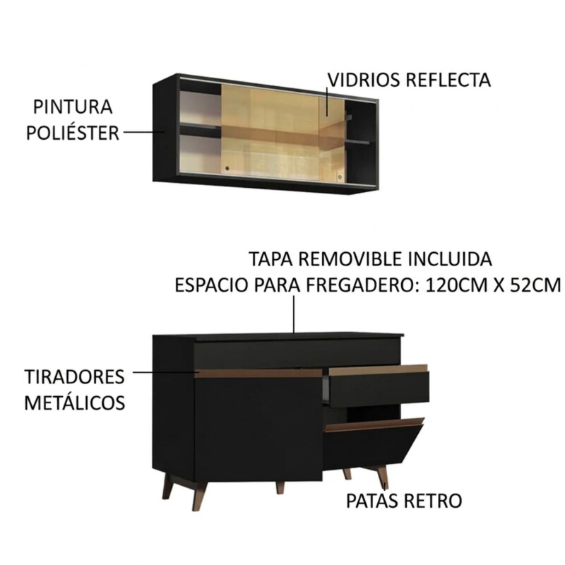 Mueble de cocina y encimera compacta Lumax MDP 120cm Negro Mueble de cocina y encimera compacta Lumax MDP 120cm Negro