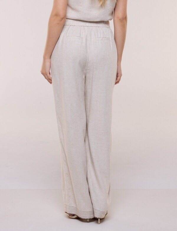 Pantalón Wide Leg De Lino Con Detalles A Contraste BEIGE