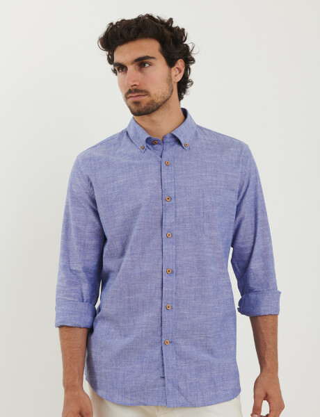 012502 CAMISA HARRINGTON LABEL Azul Piedra Melange