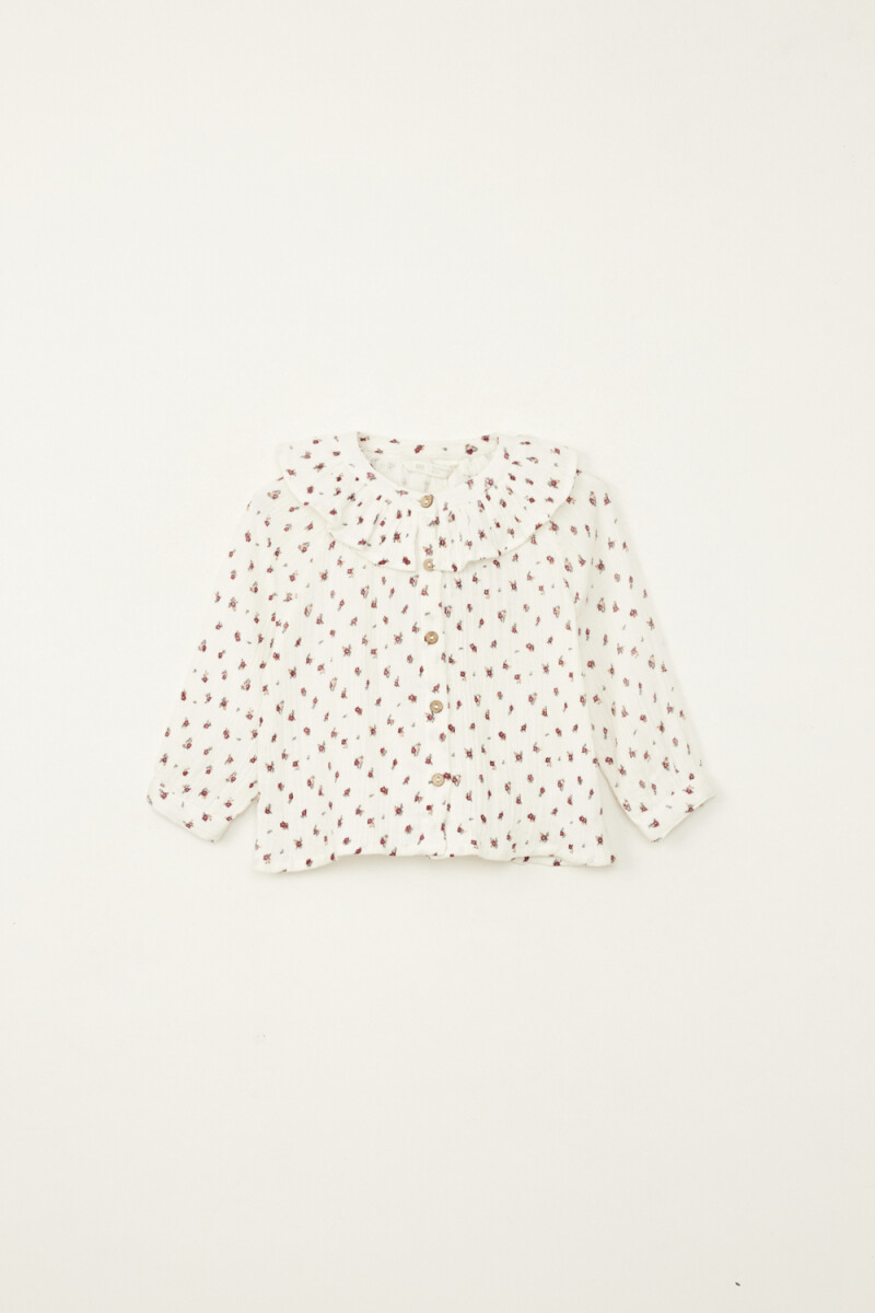 Camisa cuello volado estampa flores - Crudo 