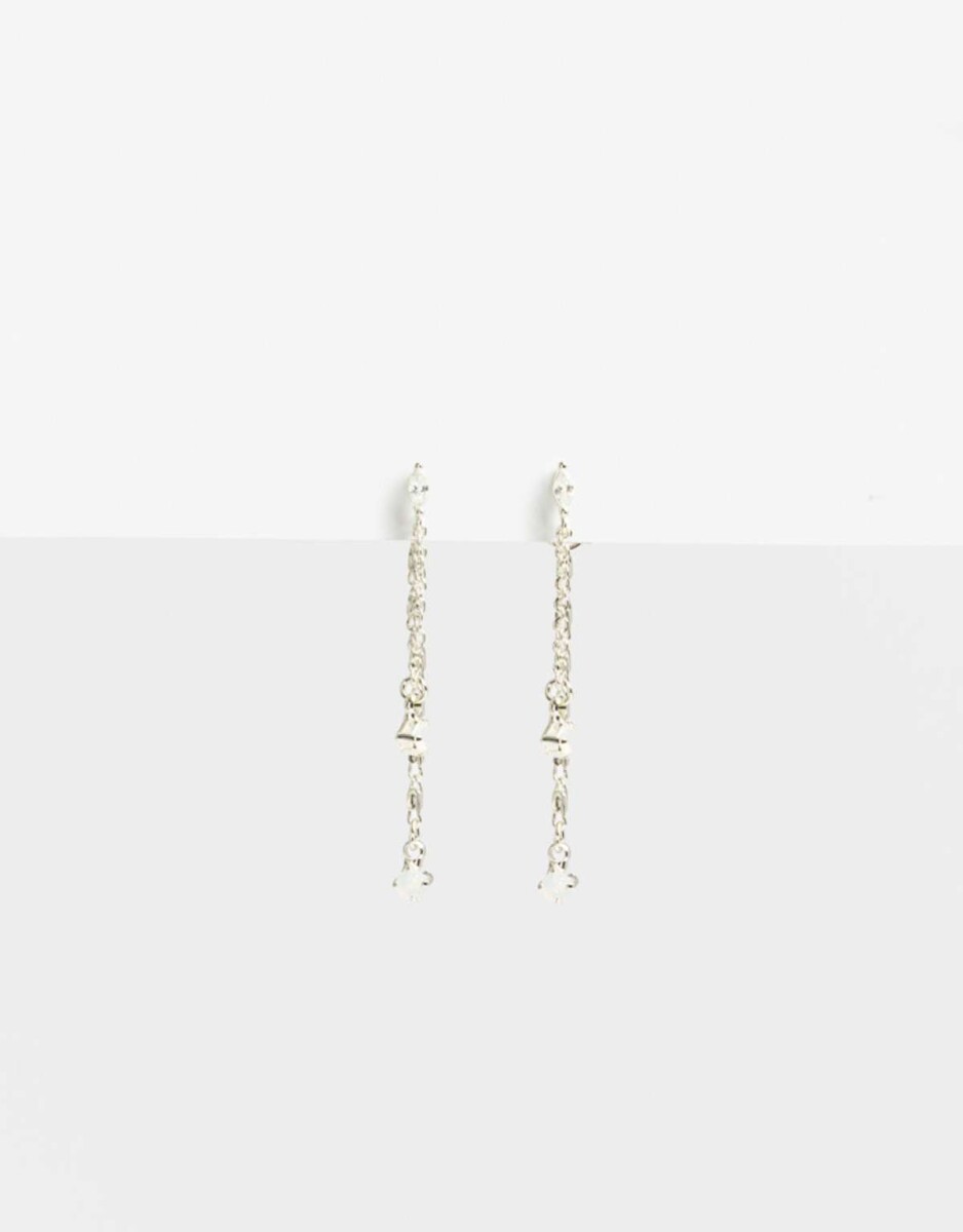 Aros Largos Con Cubic Zirconia - Plateado 